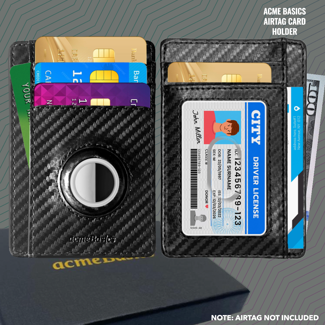 AcmeBasics Minimalist Card Holder with Built-in AirTag Holder Slim RFID blocking