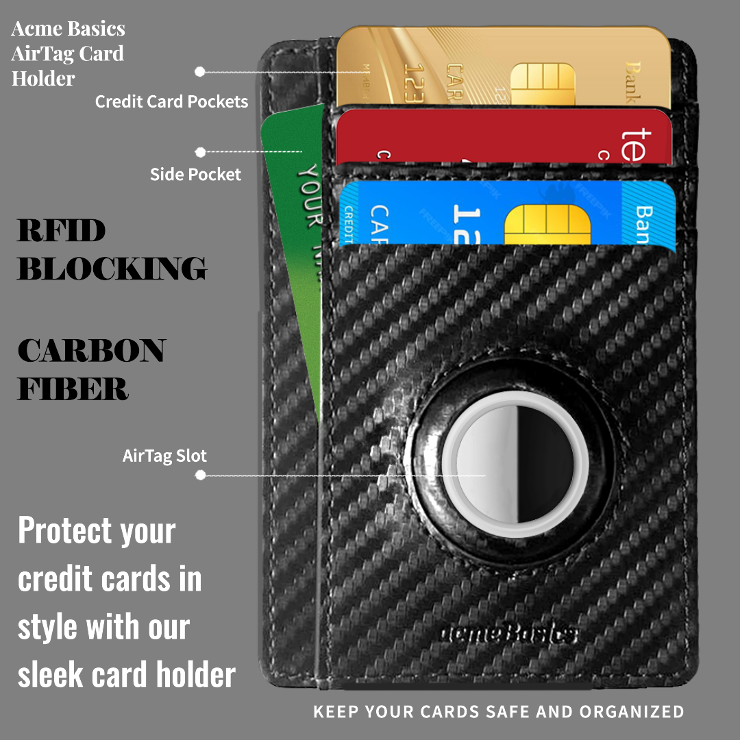 AcmeBasics Minimalist Card Holder with Built-in AirTag Holder Slim RFID blocking