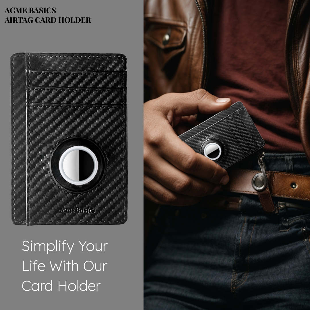 AcmeBasics Minimalist Card Holder with Built-in AirTag Holder Slim RFID blocking