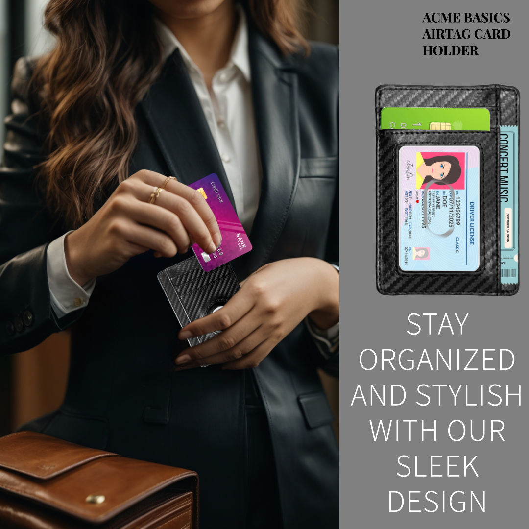 AcmeBasics Minimalist Card Holder with Built-in AirTag Holder Slim RFID blocking