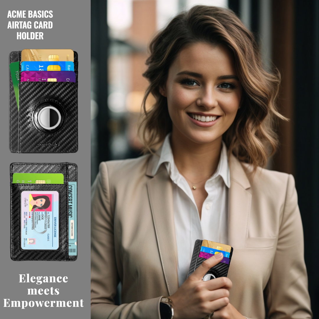 AcmeBasics Minimalist Card Holder with Built-in AirTag Holder Slim RFID blocking