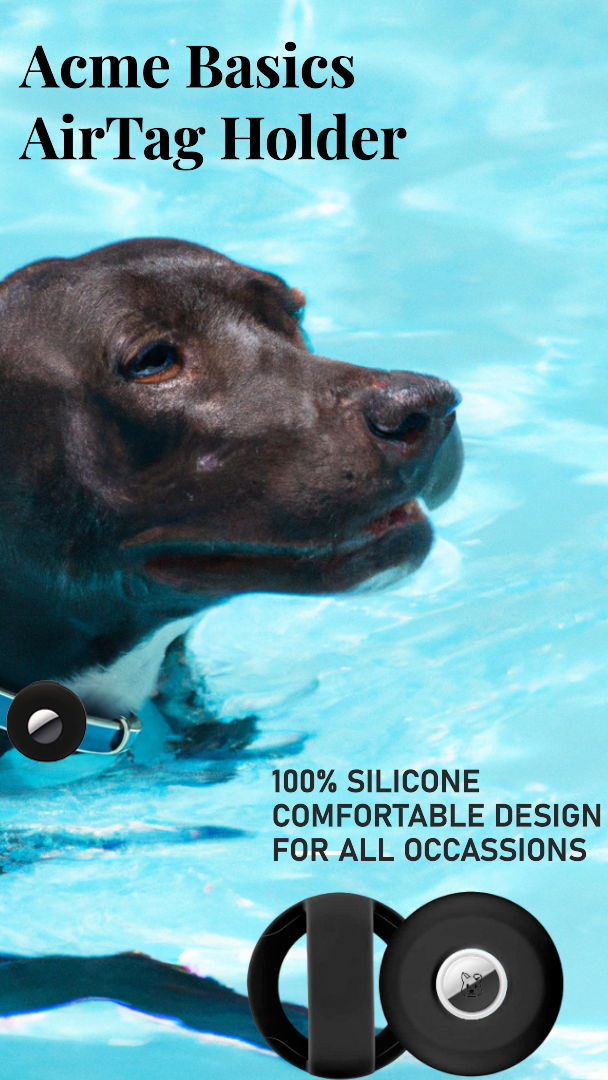 AirTag Holder for Dogs and Cats by Acme Basics, Silicone, Waterproof (Black)