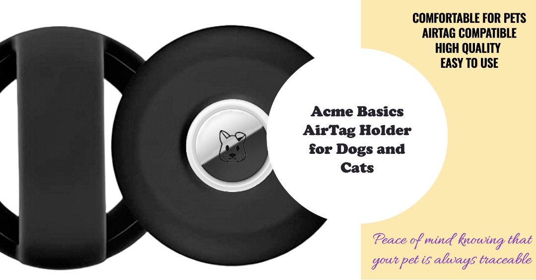 AirTag Holder for Dogs and Cats by Acme Basics, Silicone, Waterproof (Black)
