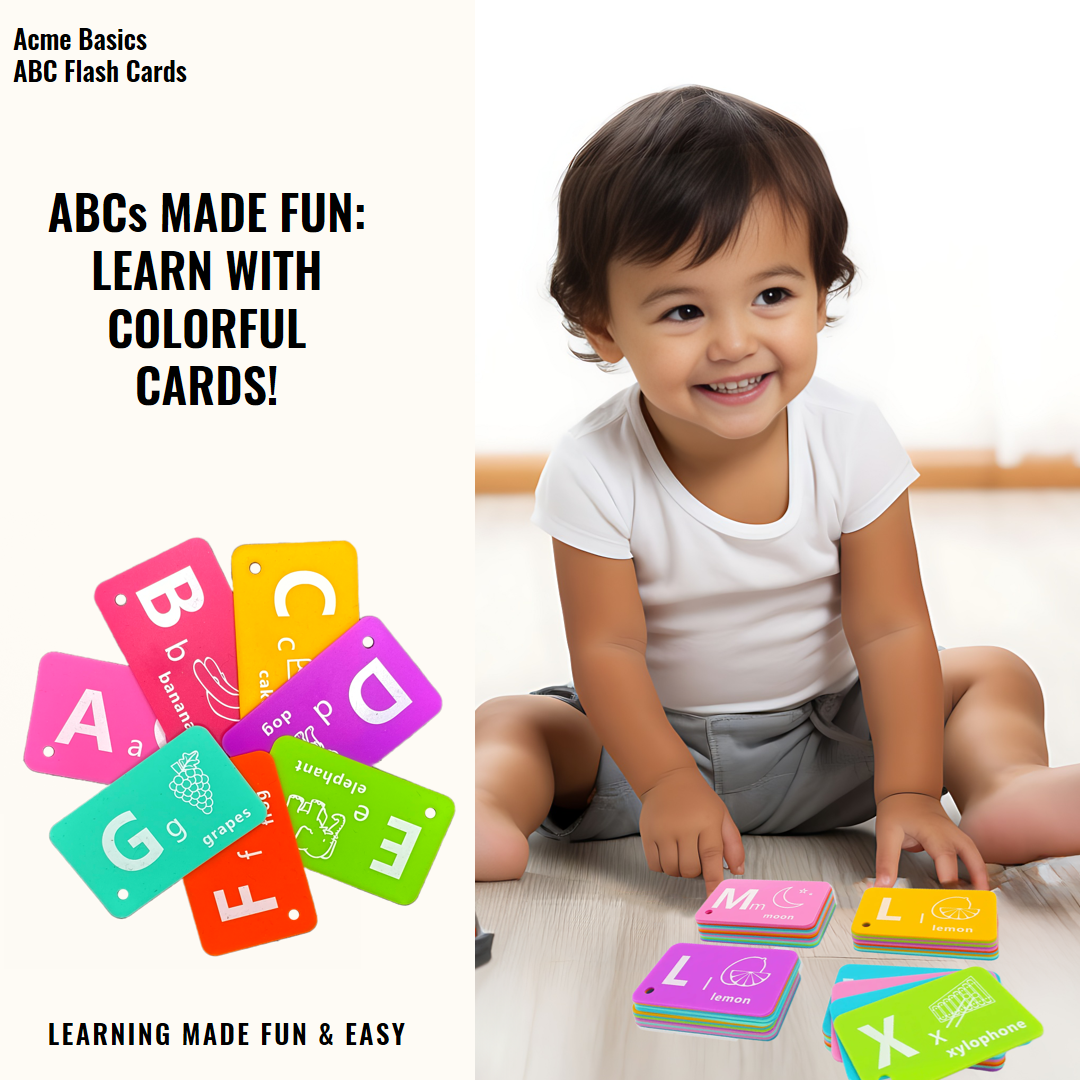 ABC Flash Cards Silicone for Toddlers by Acme Basics, 26 Alphabet Letters, Learning Educational Cognition Toy for Toddlers Preschool Kids. Waterproof, Tearproof