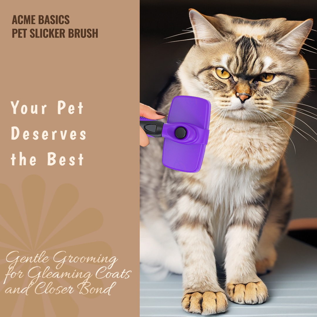 Pet Self Cleaning Slicker Brush by Acme Basics, Deshedder, Matt Remover, Comb for Dogs and Cats