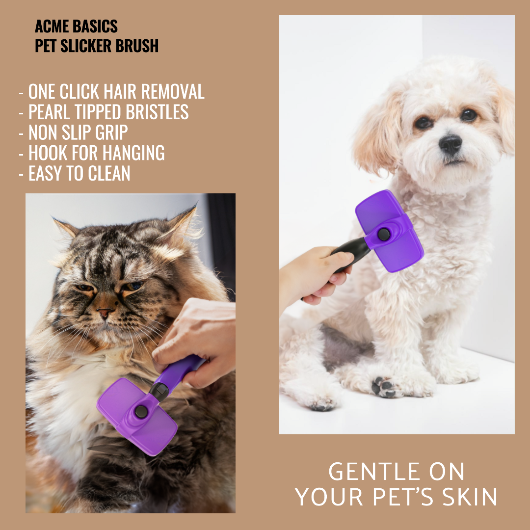 Pet Self Cleaning Slicker Brush by Acme Basics, Deshedder, Matt Remover, Comb for Dogs and Cats