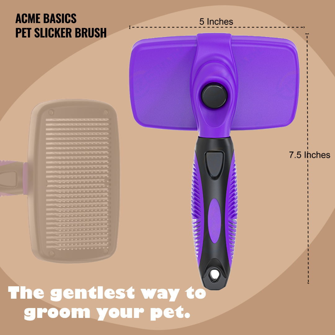 Pet Self Cleaning Slicker Brush by Acme Basics, Deshedder, Matt Remover, Comb for Dogs and Cats