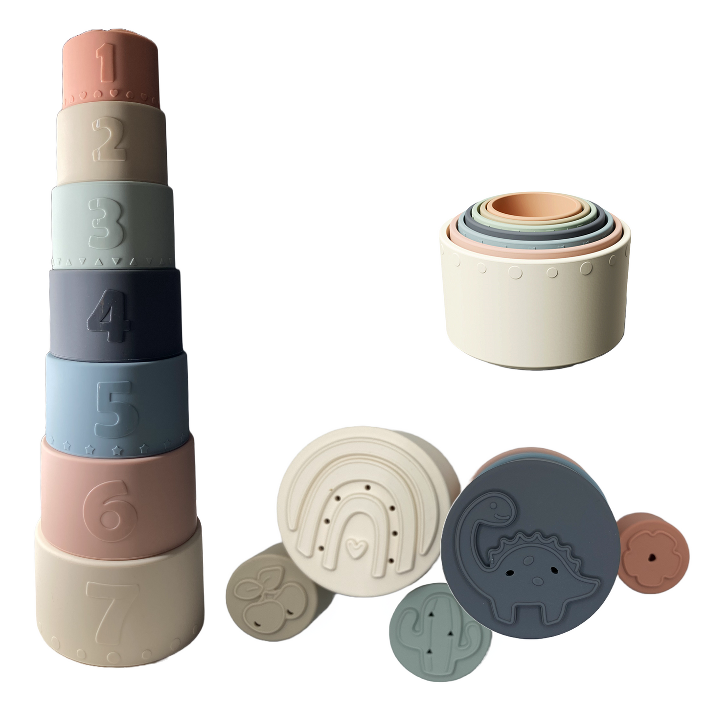 Silicone Stacking Cups Baby Toys for Toddlers & Early Education (7 pcs set)
