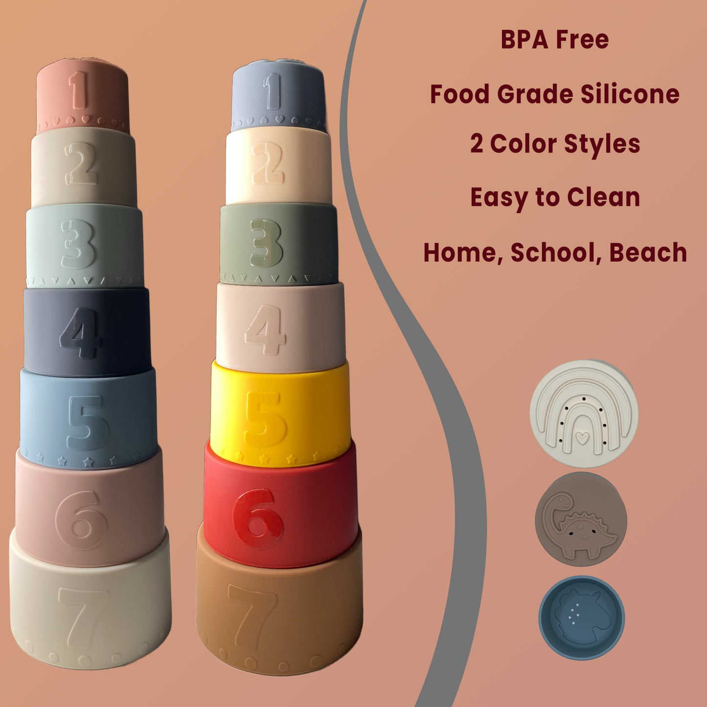 Silicone Stacking Cups Baby Toys for Toddlers & Early Education (7 pcs set)