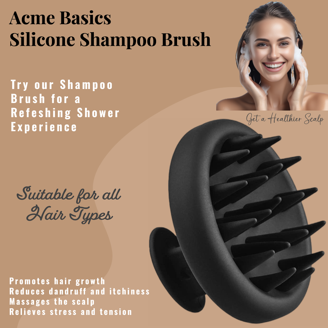 Silicone Scalp Massager Shampoo Brush by Acme Basics for Hair Care (Black)