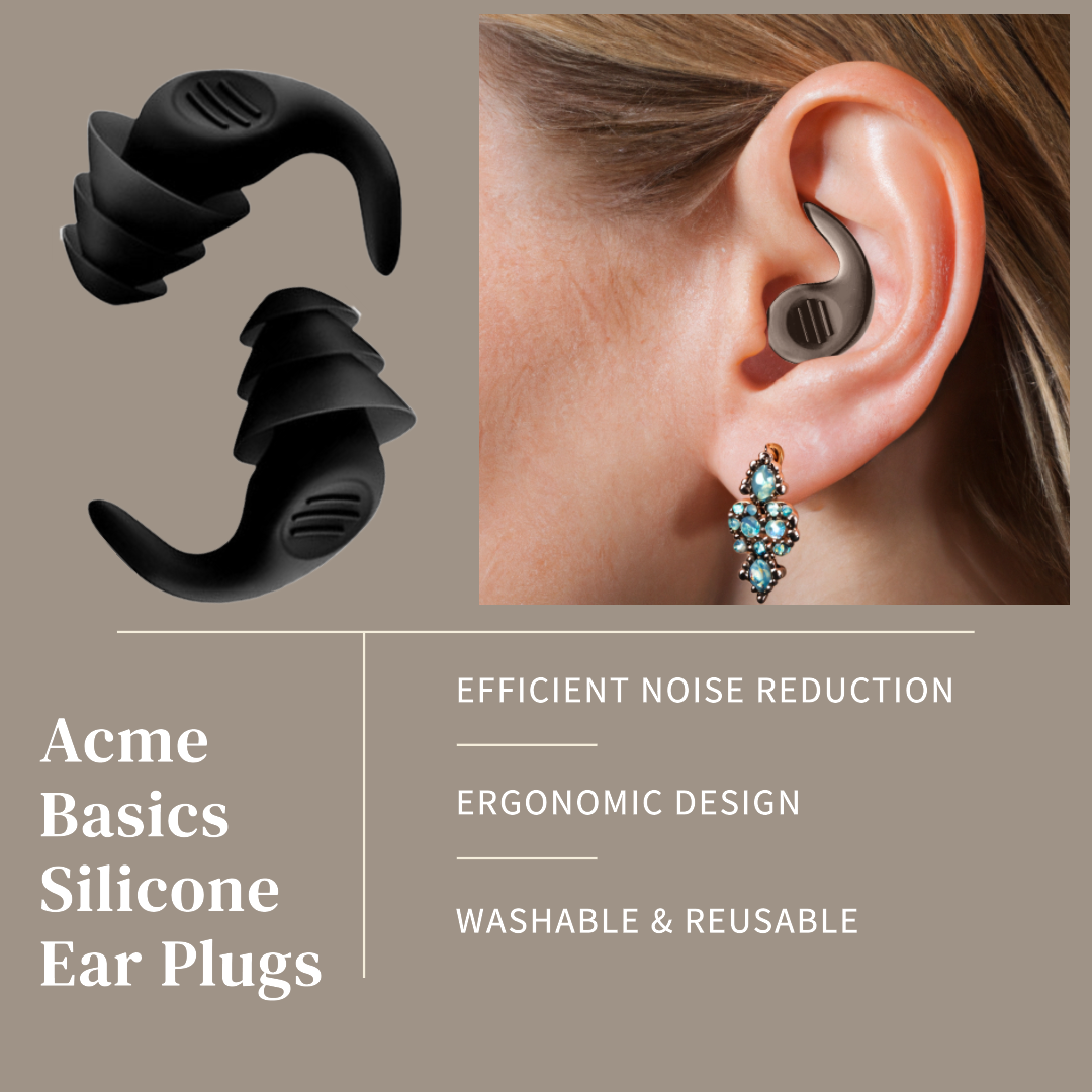 Earplugs by Acme Basics For Sleeping, Swimming & Noise Reduction Silicone (Black)