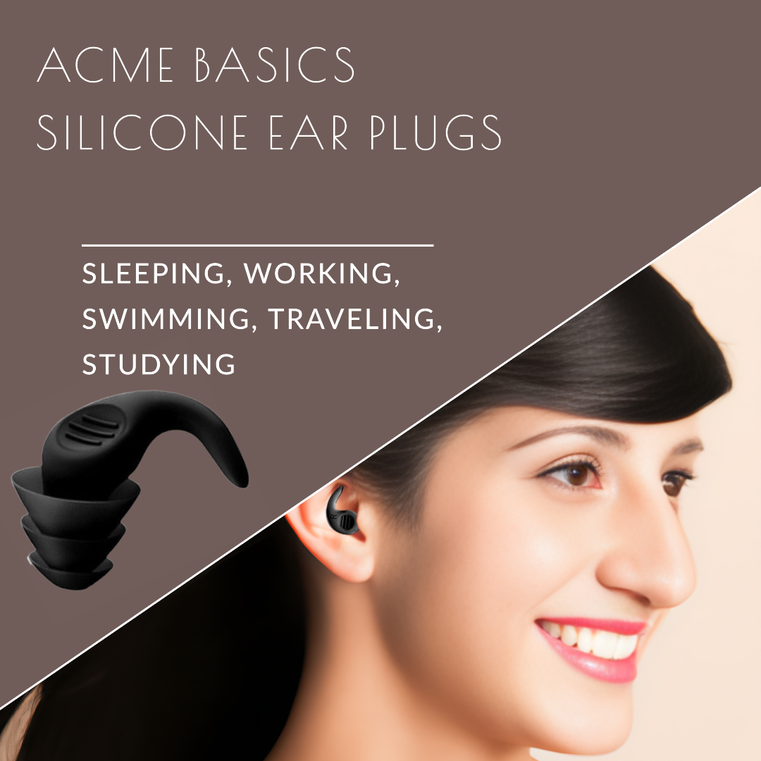 Earplugs by Acme Basics For Sleeping, Swimming & Noise Reduction Silicone (Black)