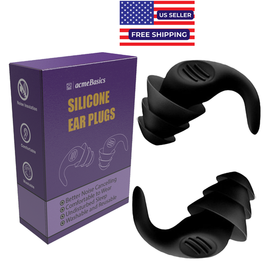 Earplugs by Acme Basics For Sleeping, Swimming & Noise Reduction Silicone (Black)