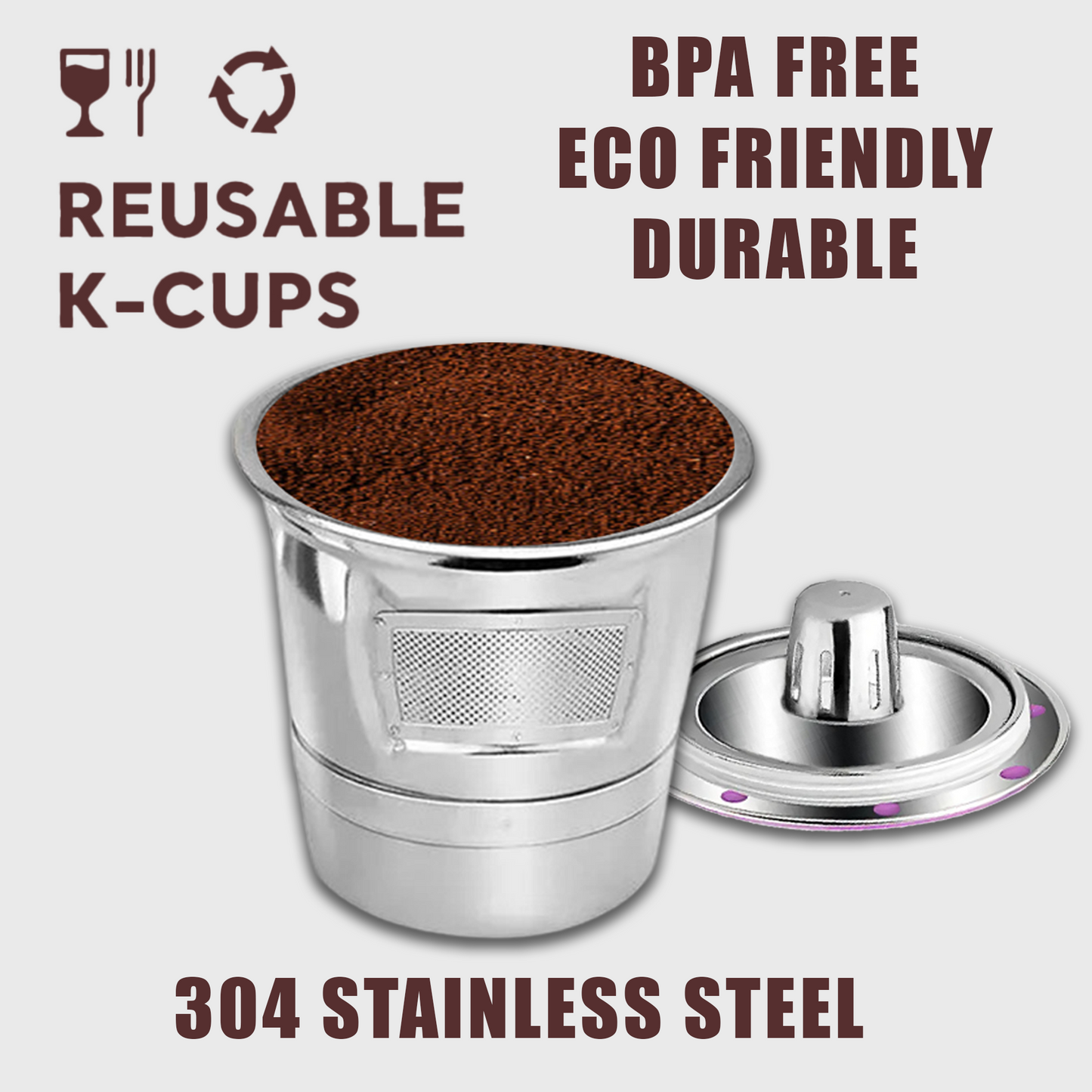 Reusable K Cup Coffee Filter for Keurig 1.0 & 2.0, Stainless Steel (2-Pack) NEW