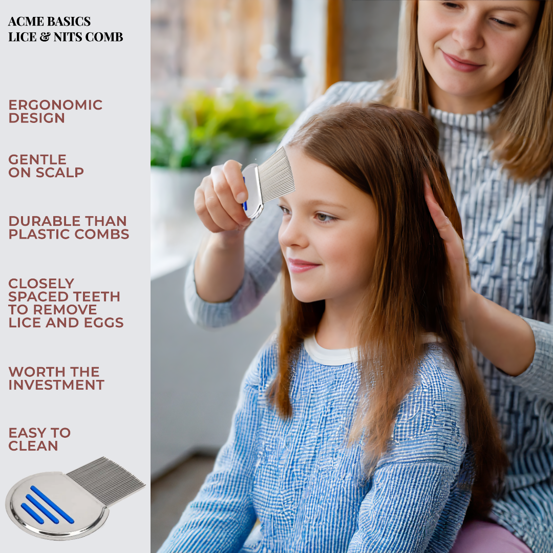 Lice Comb Stainless Steel by Acme Basics - Head Lice & Nits Removal for All Ages