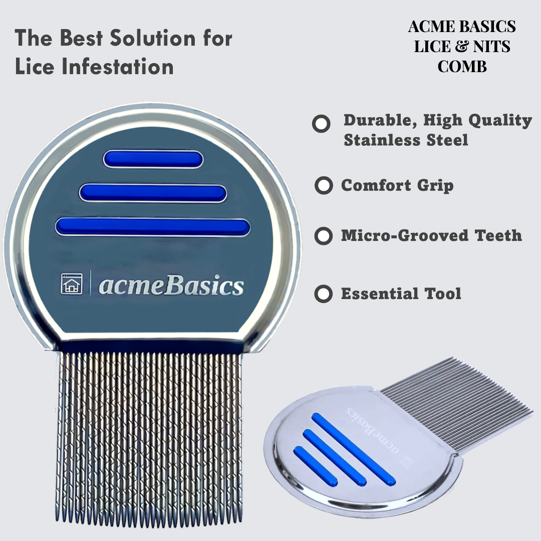 Lice Comb Stainless Steel by Acme Basics - Head Lice & Nits Removal for All Ages