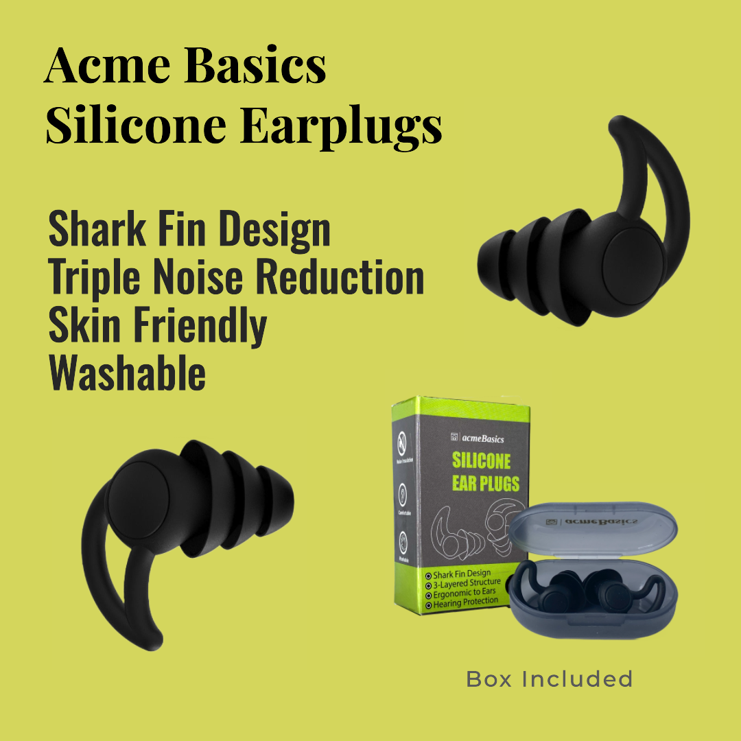 Acme Basics Reusable Ear Plugs for Sleeping, Swimming & Noise Reduction (Black)