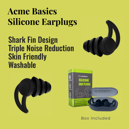 Acme Basics Reusable Ear Plugs for Sleeping, Swimming & Noise Reduction (Black)