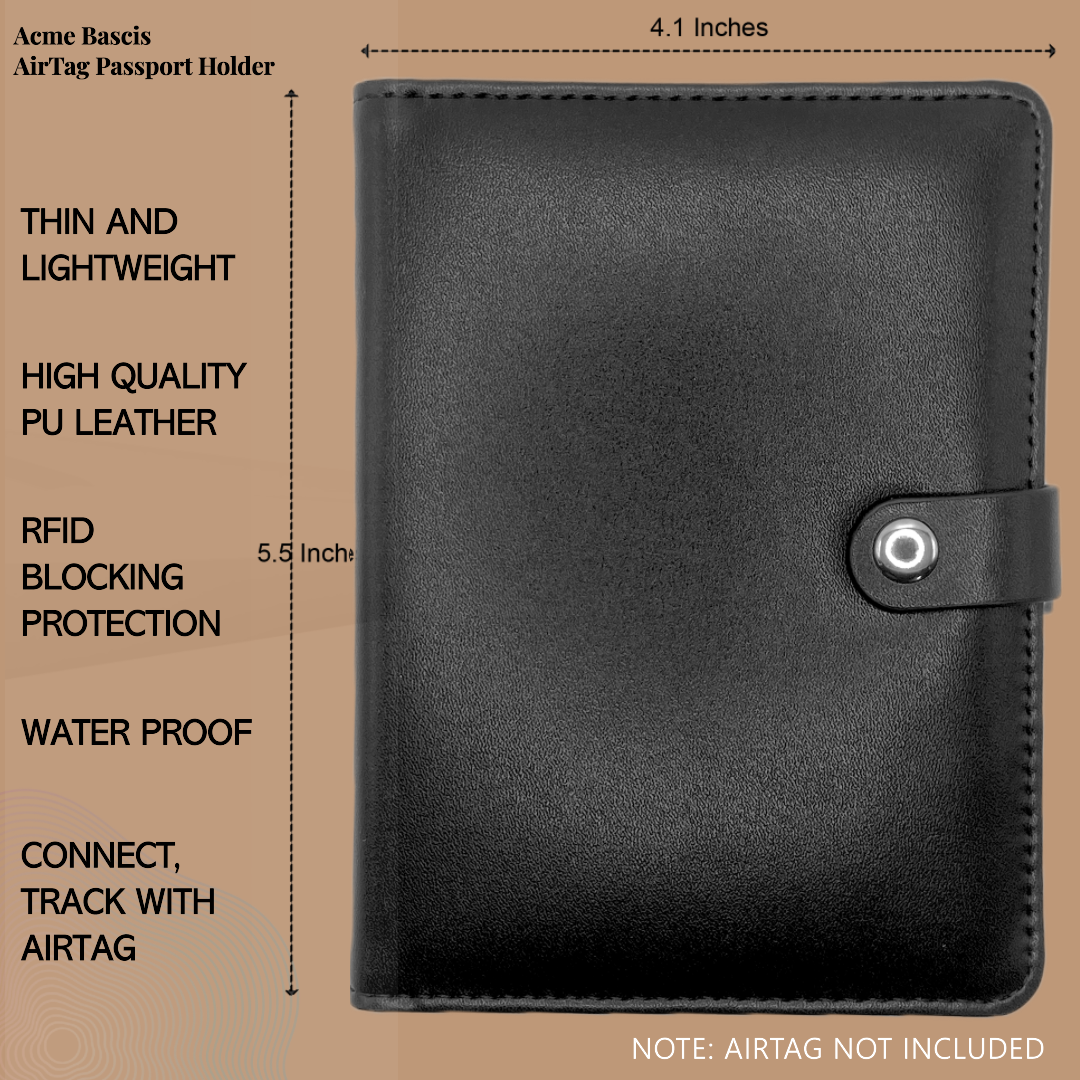 Acme Basics Passport Holder with AirTag slot with Luggage Tag and AirTag Holders COMBO: Vaccine Card, ID, Boarding Pass, Credit Card Protector for Men and Women