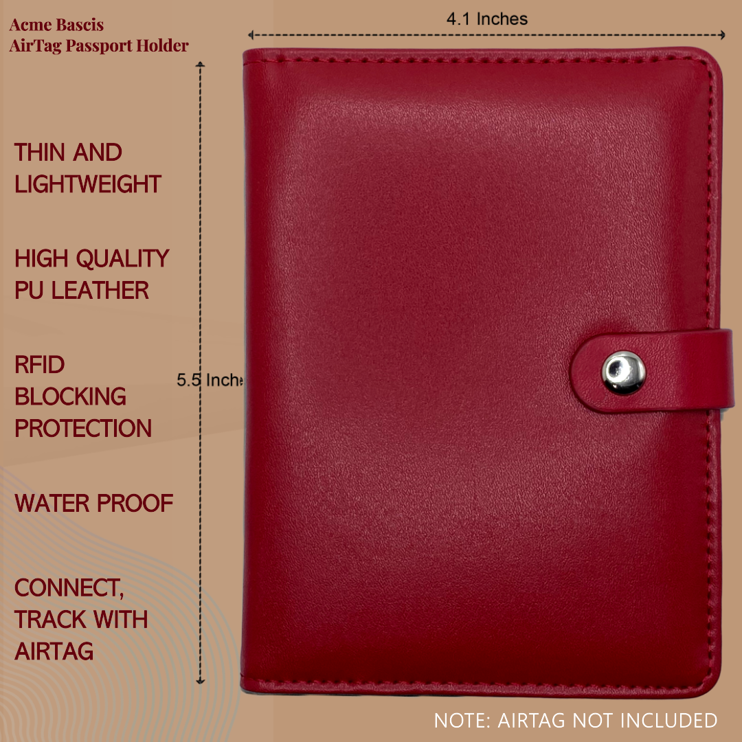Acme Basics Passport Holder with AirTag slot with Luggage Tag and AirTag Holders COMBO: Vaccine Card, ID, Boarding Pass, Credit Card Protector for Men and Women