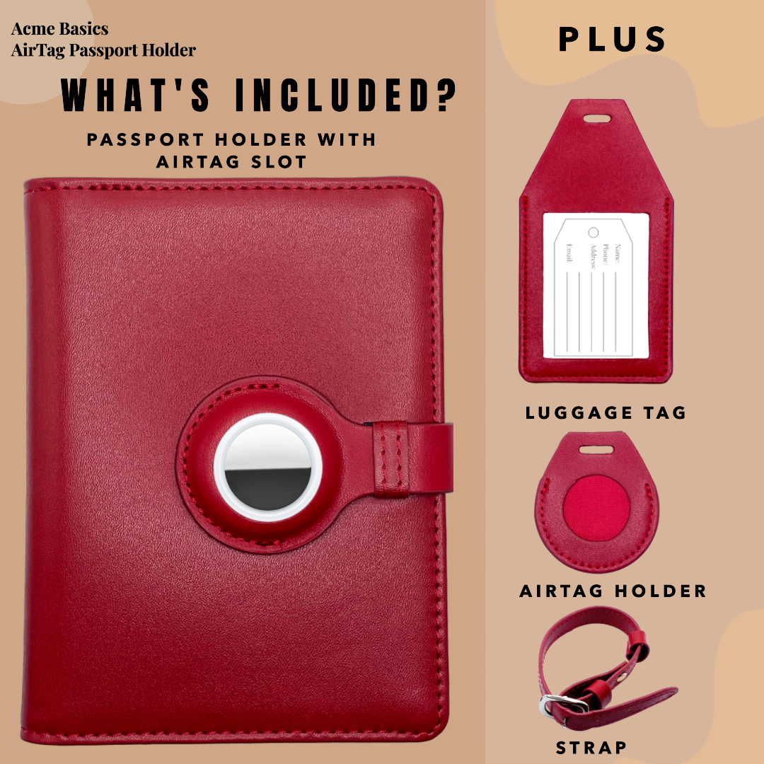 Acme Basics Passport Holder with AirTag slot with Luggage Tag and AirTag Holders COMBO: Vaccine Card, ID, Boarding Pass, Credit Card Protector for Men and Women