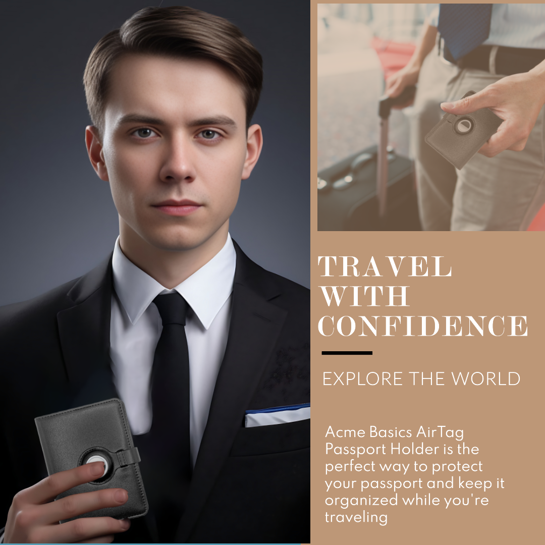 Acme Basics Passport Holder with AirTag slot with Luggage Tag and AirTag Holders COMBO: Vaccine Card, ID, Boarding Pass, Credit Card Protector for Men and Women