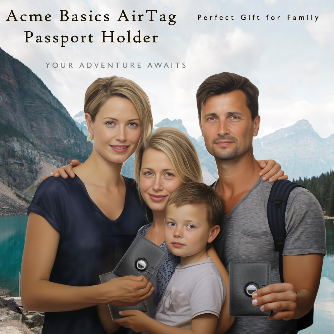 Acme Basics Passport Holder with AirTag slot with Luggage Tag and AirTag Holders COMBO: Vaccine Card, ID, Boarding Pass, Credit Card Protector for Men and Women