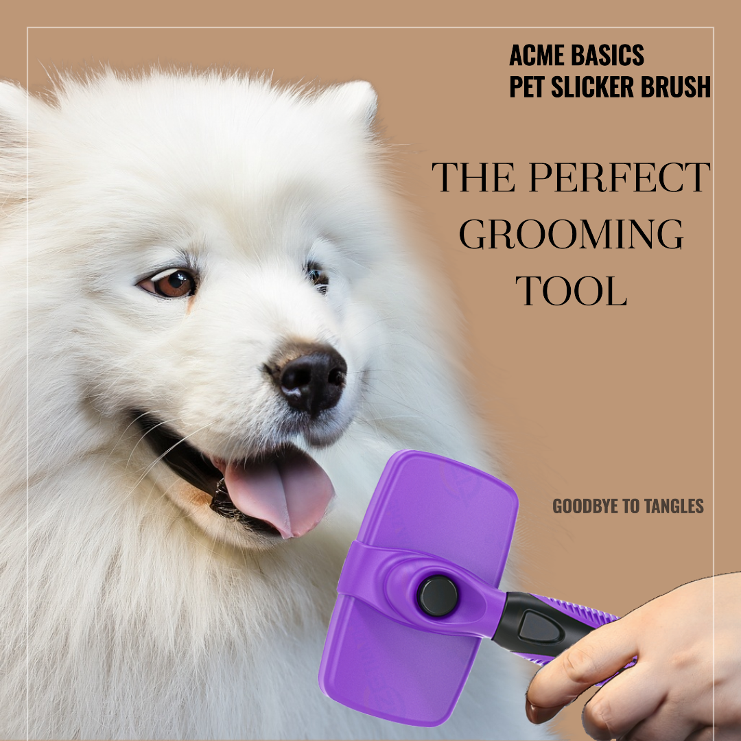 Pet Self Cleaning Slicker Brush by Acme Basics, Deshedder, Matt Remover, Comb for Dogs and Cats
