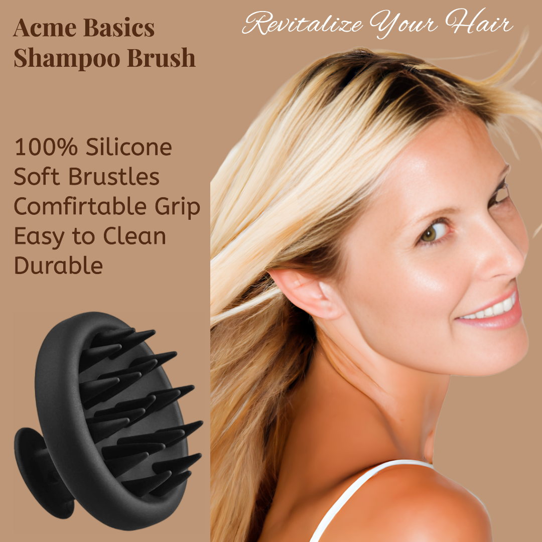 Silicone Scalp Massager Shampoo Brush by Acme Basics for Hair Care (Black)