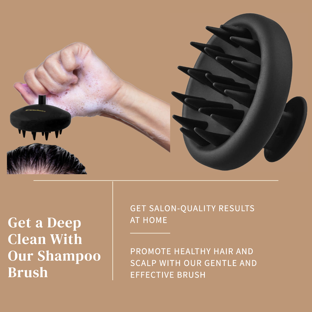 Silicone Scalp Massager Shampoo Brush by Acme Basics for Hair Care (Black)