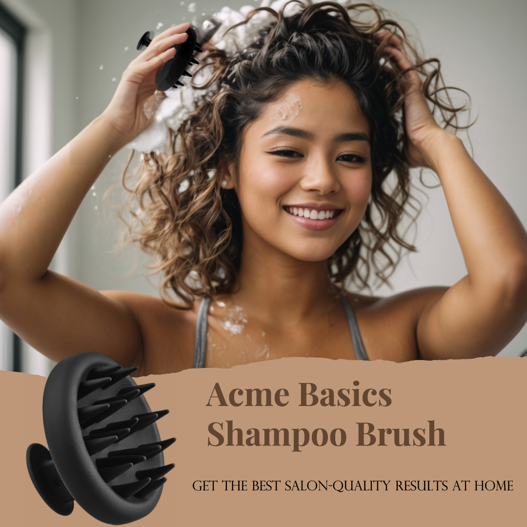 Silicone Scalp Massager Shampoo Brush by Acme Basics for Hair Care (Black)