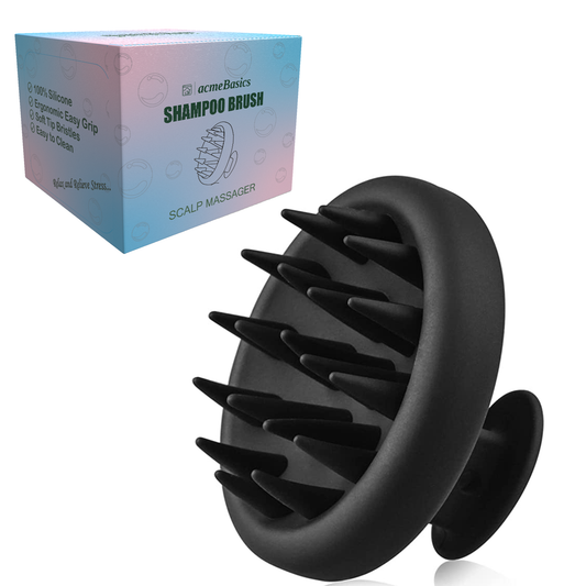 Silicone Scalp Massager Shampoo Brush by Acme Basics for Hair Care (Black)