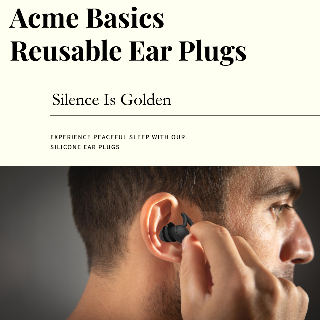 Acme Basics Reusable Ear Plugs for Sleeping, Swimming & Noise Reduction (Black)