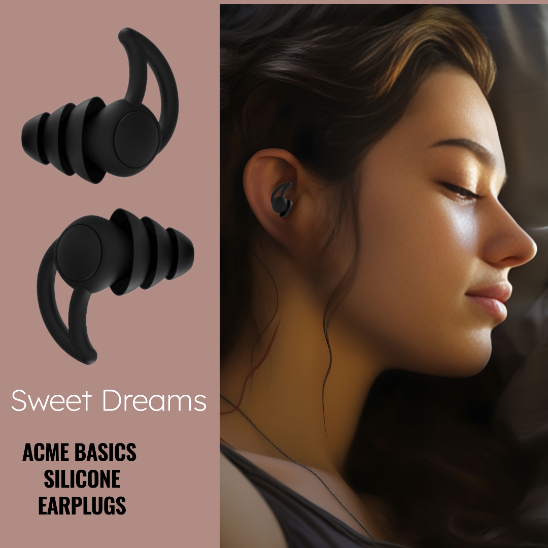 Acme Basics Reusable Ear Plugs for Sleeping, Swimming & Noise Reduction (Black)