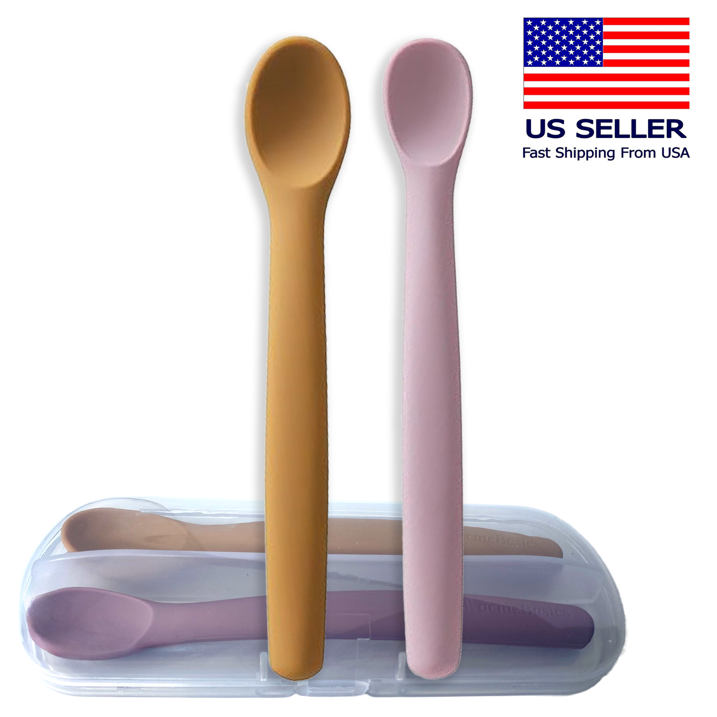 Acme Basics Silicone Baby Feeding Spoons Easy grip bendable Self-Feeding(2 Pack)