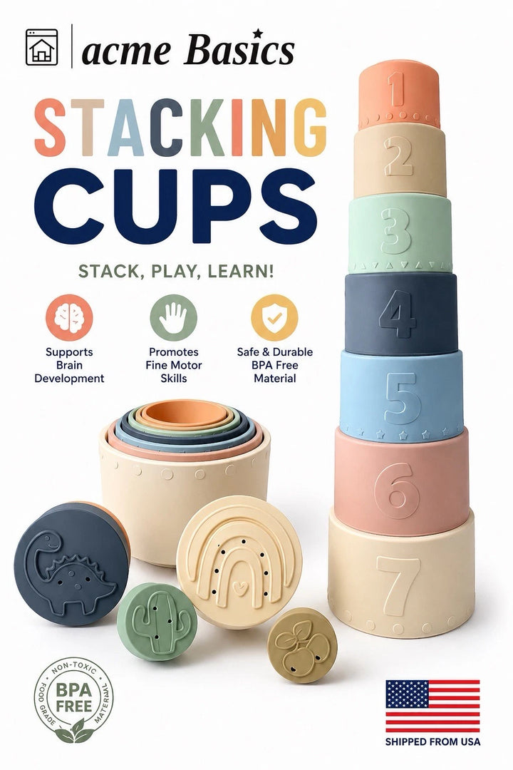 Silicone Stacking Cups for Babies & Toddlers – 7-Piece Set