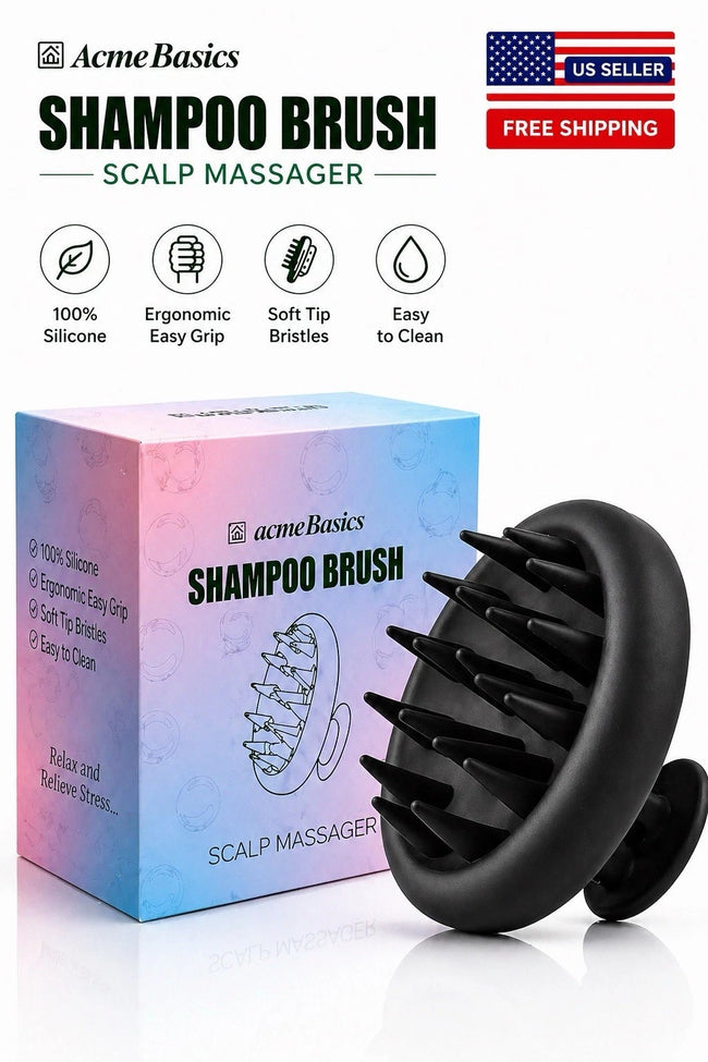 Silicone Scalp Massager & Shampoo Brush – Black