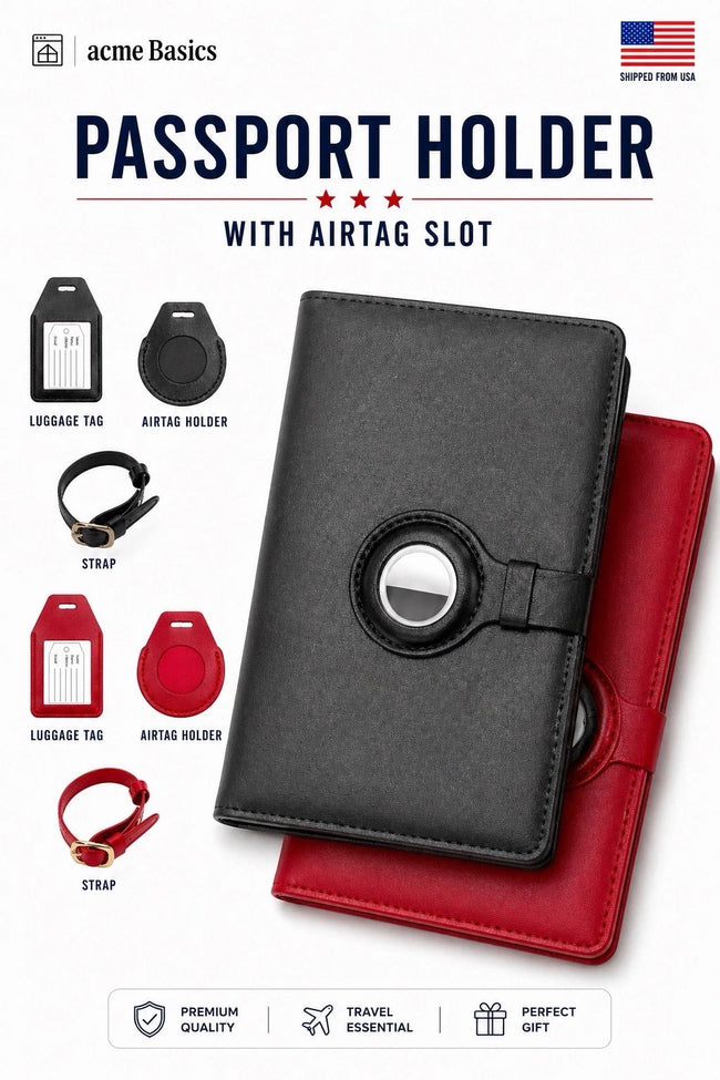 Passport Holder with AirTag Slot, Luggage Tag & AirTag Holders