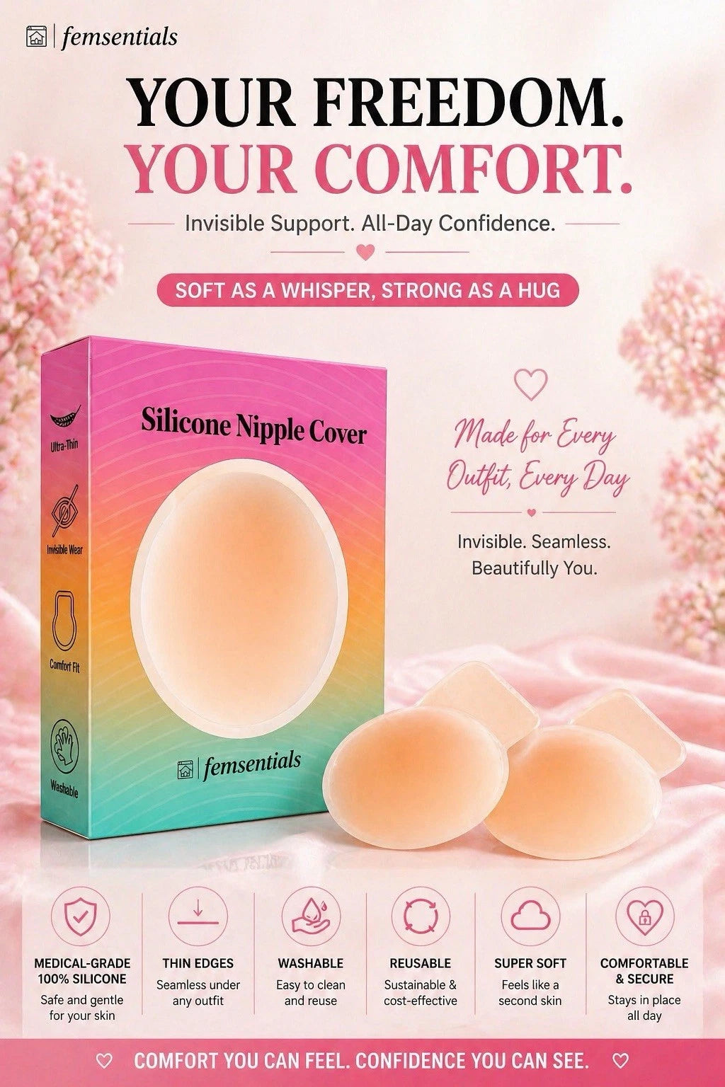 Femsentials reusable adhesive silicone nipple covers