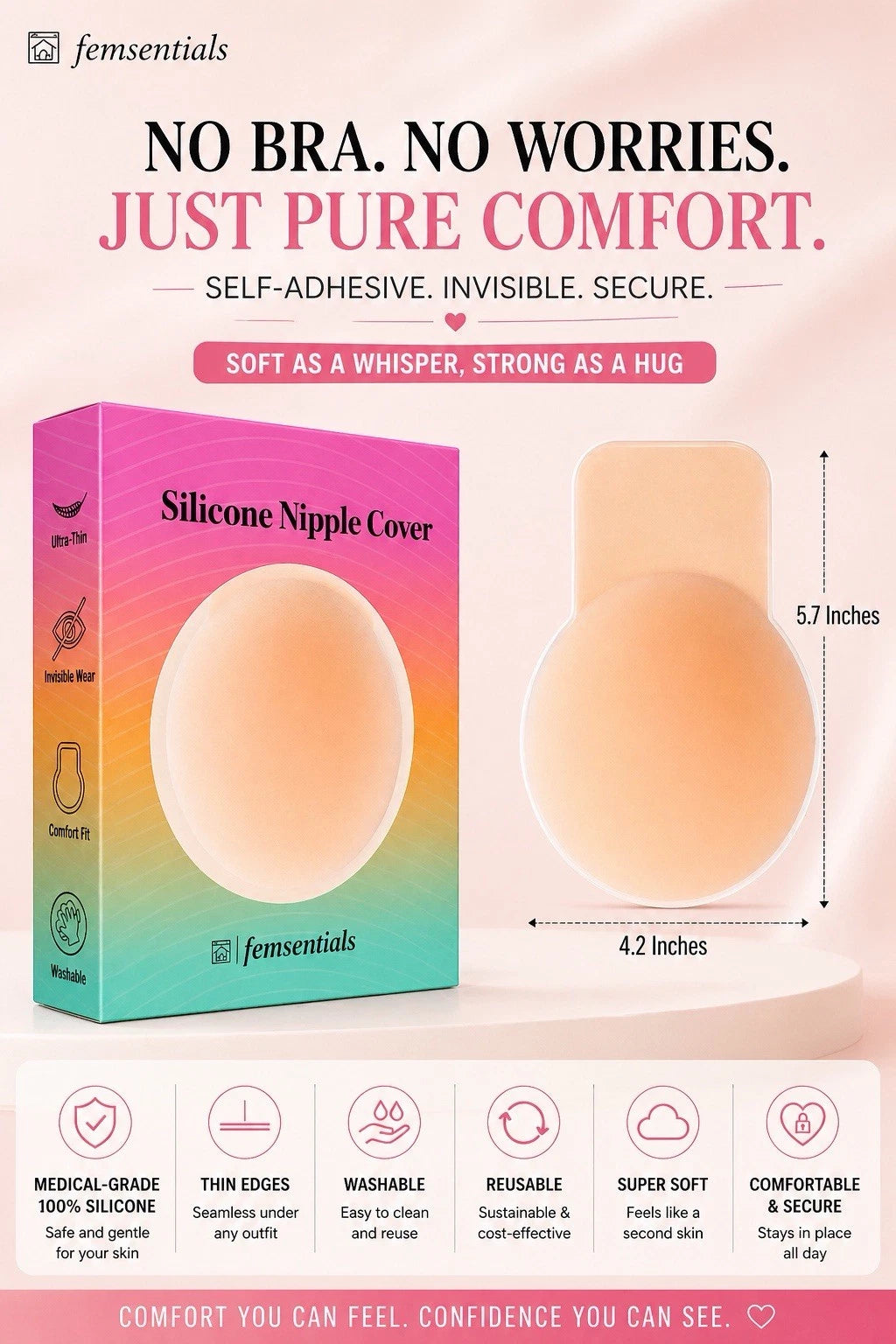 Femsentials reusable adhesive silicone nipple covers