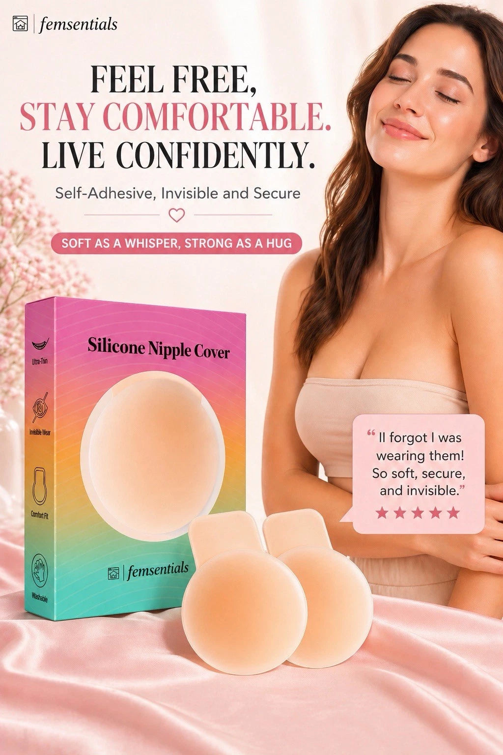 Femsentials reusable adhesive silicone nipple covers